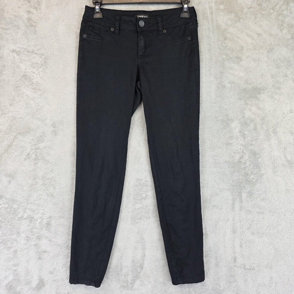 Bebe Pants Womens Size 25 Black Skinny Ankle Button Hem Stretch Cotton Viscose